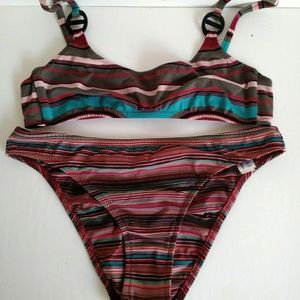 Rare CALZEDONIA 2 piece swimsuit swimming suit bikini + top stripes